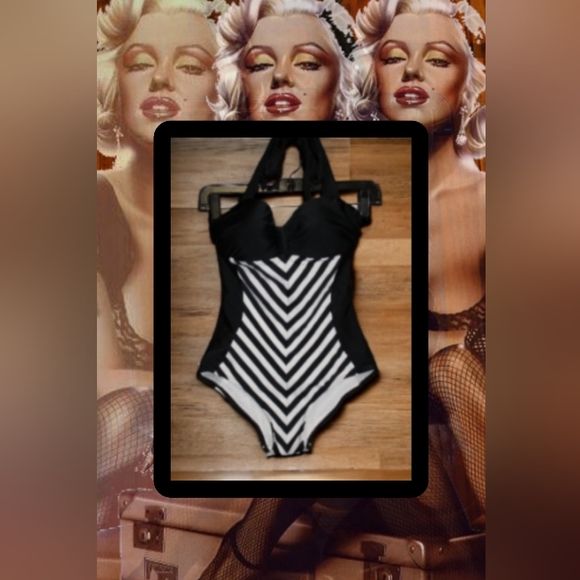 Por Llana Thomaz Rio De Janeiro Retro One Piece Swim Suit Black and White - Picture 11 of 11